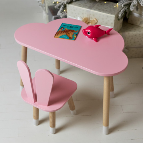 Детский столик тучка и стульчик ушки зайки раздельные розовые WS-992512