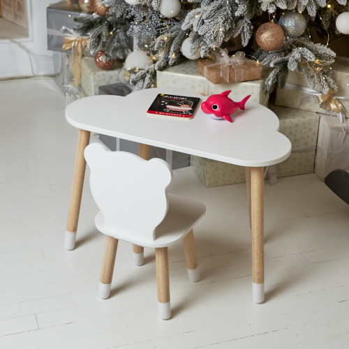 Детский столик тучка и стульчик мишка белый WS-992577