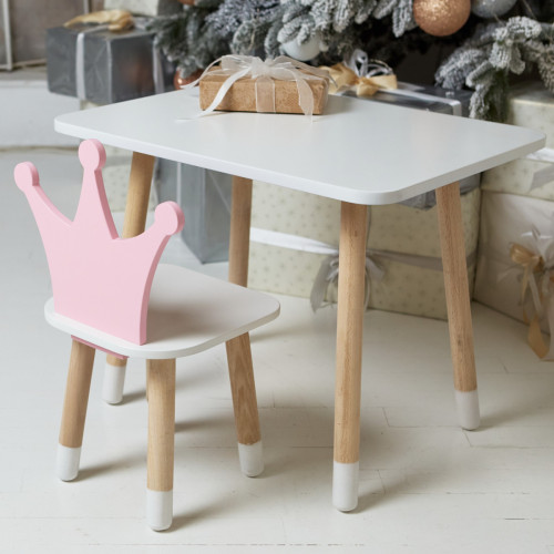 Детский белый столик и стульчик корона розовая WS-885443