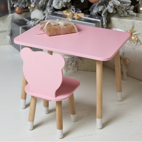 Розовый столик и стульчик детский медвежонок WS-440112