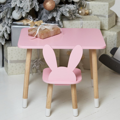 Розовый столик и стульчик детский зайка WS-277012