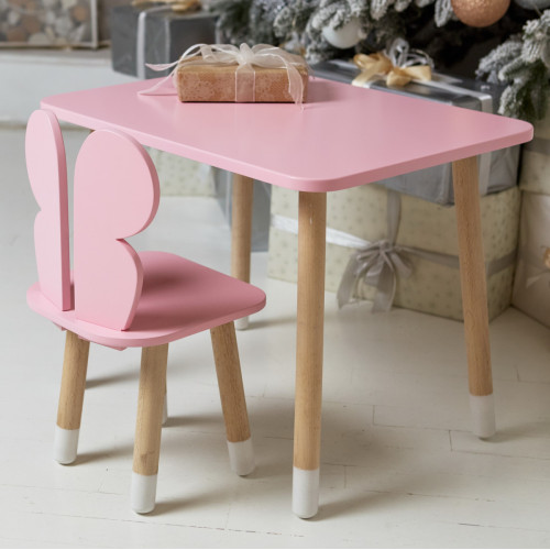 Рожевий стіл і стільчик дитячий метелик WS-230992