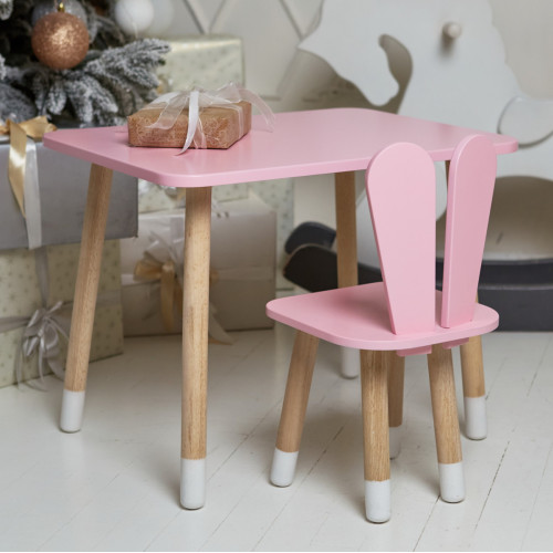 Розовый столик и стульчик детский зайчик WS-230093