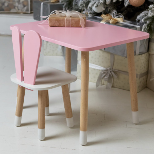 Розовый столик и стульчик детский зайка с белым сиденьем WS-277521