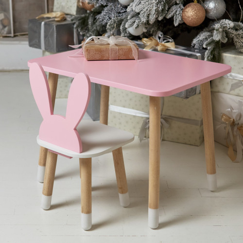 Розовый столик и стульчик детский зайчик с белым сиденьем WS-277612