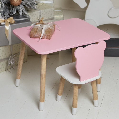 Рожевий столик і стільчик дитячий ведмежа з білим сидінням WS-112112