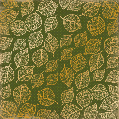 Лист односторонней бумаги с фольгированием Golden Delicate Leaves Botany summer 1, 30,5х30,5 см
