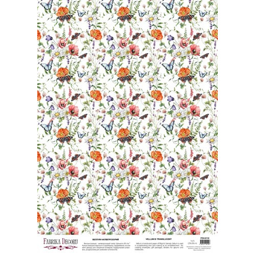 Лист кальки с рисунком деко веллум Summer meadow Бабочки, А3 (29,7х42 см)
