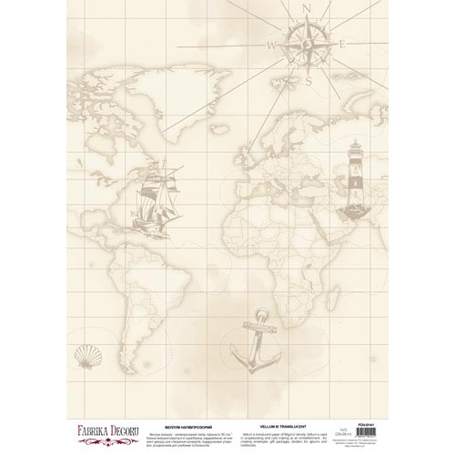 Лист кальки с рисунком деко веллум Старинная карта, А3 (29,7х42 см)