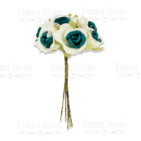 Набір маленьких квітів, Букет троянд, колір Біло-бірюзові, 6 шт