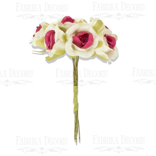 Набор маленьких цветов, Букетик роз, цвет Бело-малиновые, 6 шт
