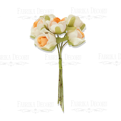 Набор маленьких цветов, Букетик роз, цвет Бело-оранжевые, 6 шт