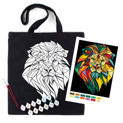 Экосумка 38х42 см, набор раскраскаа чорная „Неоновый лев“, хлопок 240 г, ROSA Talent N0003613