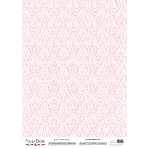 Деко веллум (лист кальки с рисунком) Дамаск Розовый, А3 (29,7см х 42см)