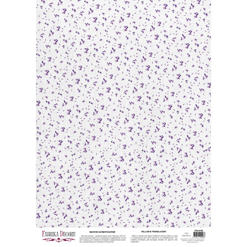 Деко веллум (лист кальки с рисунком) Фиолетовые цветочки, А3 (29,7см х 42см)
