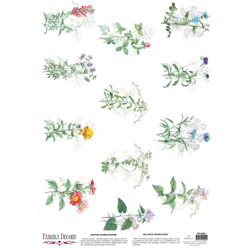 Деко веллум (лист кальки с рисунком) Wildflowers 1, А3 (29,7см х 42см)