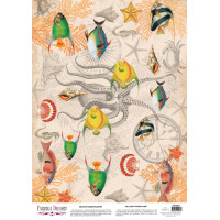 Деко веллум (лист кальки с рисунком) Vintage Bright Underwater world, А3 (29,7см х 42см)