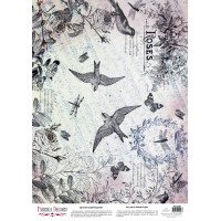 Деко веллум (Лист кальки з малюнком) Vintage Roses and birds, А3 (29,7см х 42см)