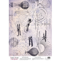 Деко веллум (Лист кальки з малюнком) Vintage Balloons and airplanes, А3 (29,7см х 42см)