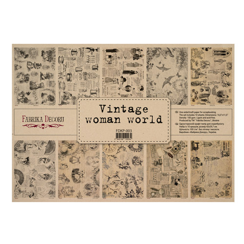 Набор односторонней крафт-бумаги для скрапбукинга Vintage woman world 42x29,7 см, 10 листов