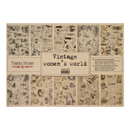 Набор односторонней крафт-бумаги для скрапбукинга Vintage woman world 42x29,7 см, 10 листов