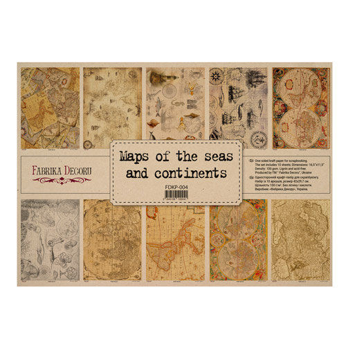 Набор односторонней крафт-бумаги для скрапбукинга Maps of seas and continents 42x29,7 см, 10 листов
