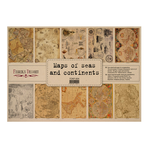 Набір одностороннього крафт-паперу для скрапбукінгу Maps of seas and continents 42x29,7 см, 10 аркушів