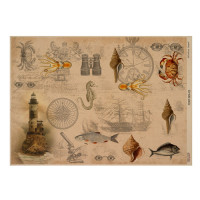 Лист крафт бумаги с рисунком Maps of seas and continents №05, 42x29,7 см