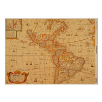 Лист крафт бумаги с рисунком Maps of seas and continents №08, 42x29,7 см