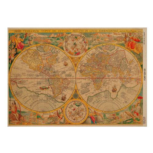 Лист крафт бумаги с рисунком Maps of seas and continents №09, 42x29,7 см