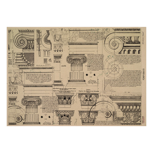 Лист крафт бумаги с рисунком History and architecture №01, 42x29,7 см