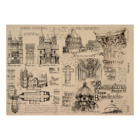 Лист крафт паперу з малюнком History and architecture №03, 42x29,7 см
