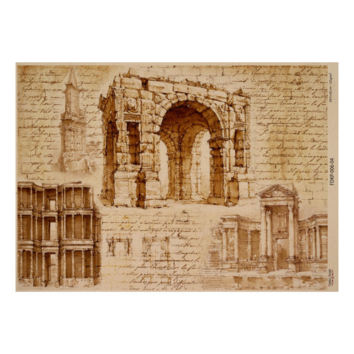 Лист крафт бумаги с рисунком History and architecture №04, 42x29,7 см