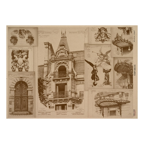 Лист крафт бумаги с рисунком History and architecture №05, 42x29,7 см