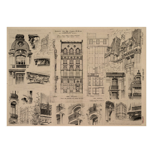 Лист крафт бумаги с рисунком History and architecture №07, 42x29,7 см