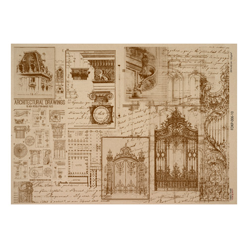 Лист крафт бумаги с рисунком History and architecture №10, 42x29,7 см