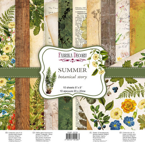 Набір скраппаперу Літня Ботанічна Історія (Summer botanical story) 20x20 см, 10 листів