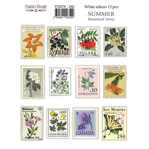 Набор наклеек (стикеров) 12 шт Summer botanical story #352