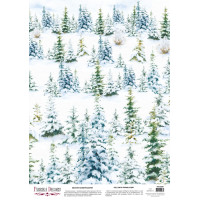 Деко веллум (лист кальки с рисунком) Зимний лес, А3 (29,7см х 42см)