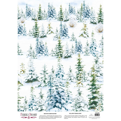 Деко веллум (лист кальки с рисунком) Зимний лес, А3 (29,7см х 42см)