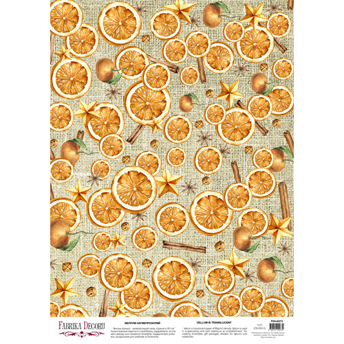 Деко веллум (лист кальки с рисунком) Апельсины и корица, А3 (29,7см х 42см)
