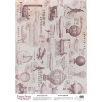 Деко веллум (лист кальки с рисунком) Vintage Maroon Airships, А3 (29,7см х 42см)