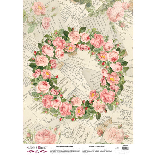 Деко веллум (лист кальки с рисунком) Romantic Rose Wreath, А3 (29,7см х 42см)