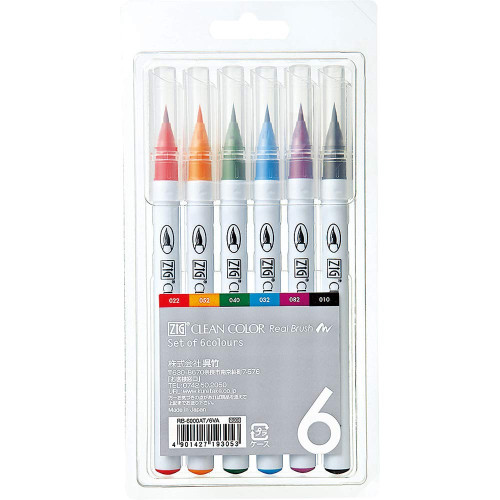 Набір маркерів Kuretake ZIG Clean Color Real Brush Colors set 6шт.