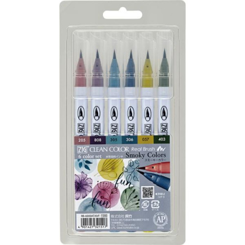 Набір маркерів Kuretake ZIG Clean Color Real Brush Smoky Colors 6шт.