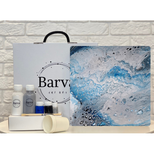 Художественный набор для создания картины в технике флюид арт, Barva art box, Сапфир Квадрат 30 см - fluid art (жидкий акрил)