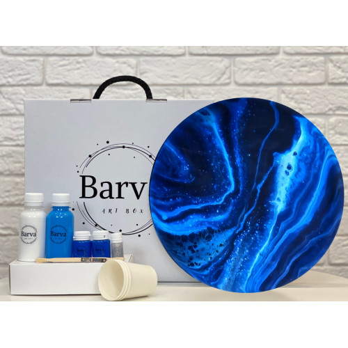 Художественный набор для создания картины в технике флюид арт, Barva art box, Нептун Круг 30 см - fluid art (жидкий акрил)