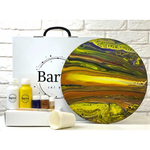 Художественный набор для создания картины в технике флюид арт, Barva art box, Сатурн Круг 30 см - fluid art (жидкий акрил)