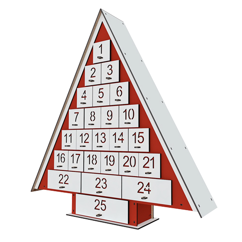 Адвент календарь Елочка на 25 дней с вырезанными цифрами, Красно-белый