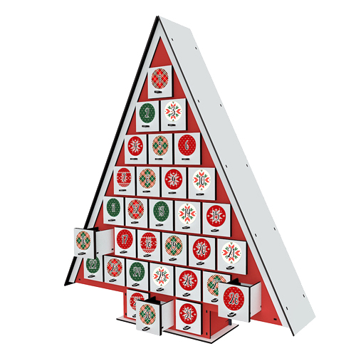 Адвент календарь Елочка на 31 день, с наклейками-цифрами, Красно-белый